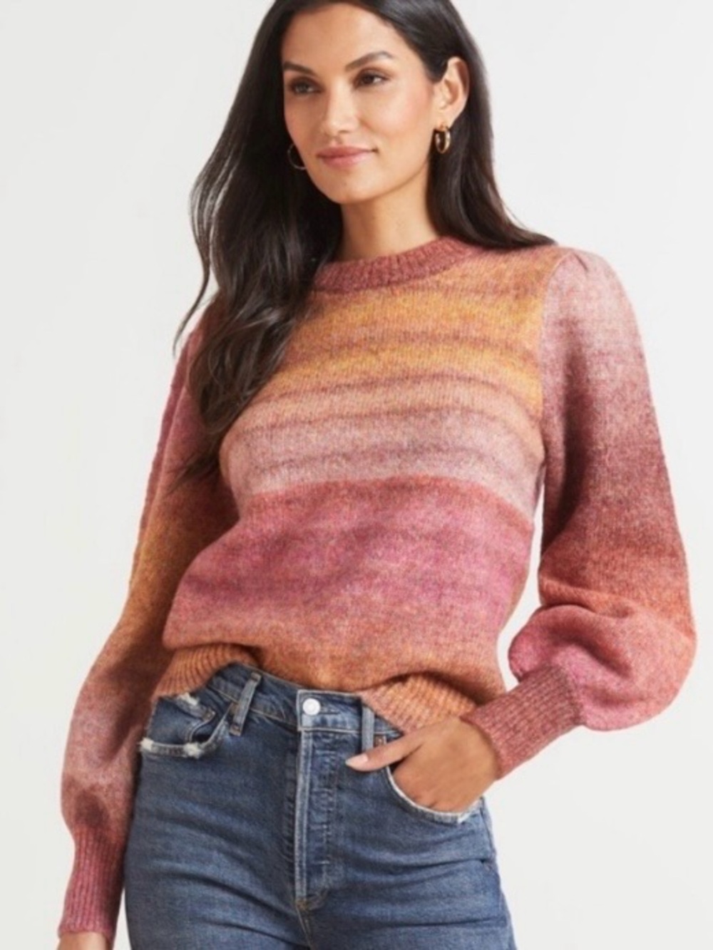Evereve Allison Joy Cottagecore Ombré Fuzzy Balloon Sleeve Sweater Size Small